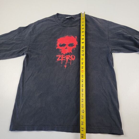 Vintage 90s Y2K Zero Skateboards Skull Logo Skate Tee Black Grunge Mens Large - Picture 5 of 10